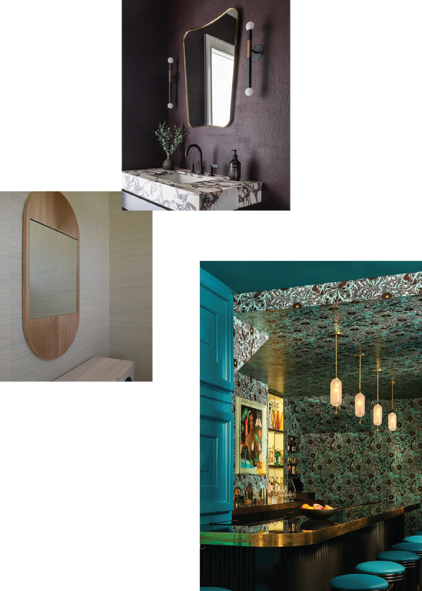 Clockwise from top: Toam Sconces for Tara Kantor Interiors; Pierce Pendants for Ghislaine Viñas; June Mirror for private residnce